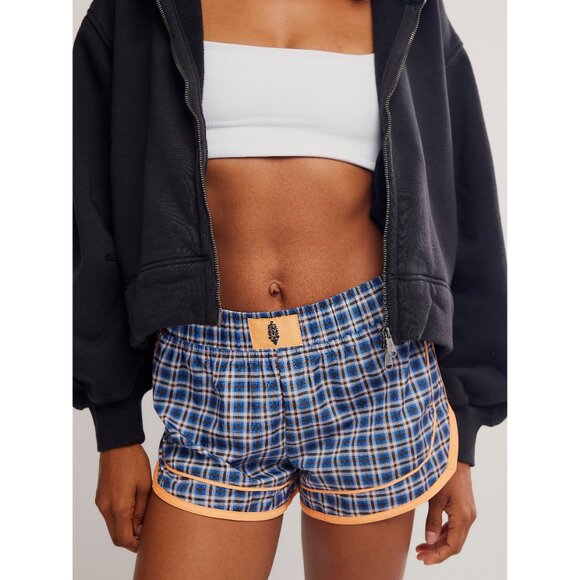 🆕 FP MOVEMENT Varsity Blues Printed Shorts / Plaid Neon Clementine - Picture 1 of 7